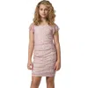 Un Deux Trois Flutter Sleeve Fitted Dress In Pink