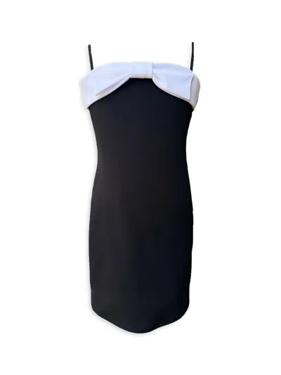 Un Deux Trois Girl's Bow-accented Crepe Fitted Dress In Black