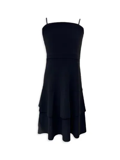 Un Deux Trois Kids' Girl's Bow-back Tiered Dress In Black