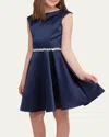 Un Deux Trois Girl's Fit-and-flare Belted Dress In Navy
