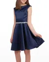 Un Deux Trois Girl's Fit-and-flare Belted Dress In Navy