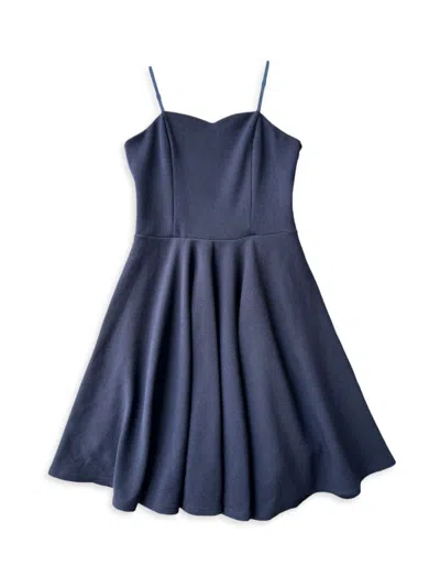 Un Deux Trois Girl's Fit-and-flare Stretch-knit Dress In Navy
