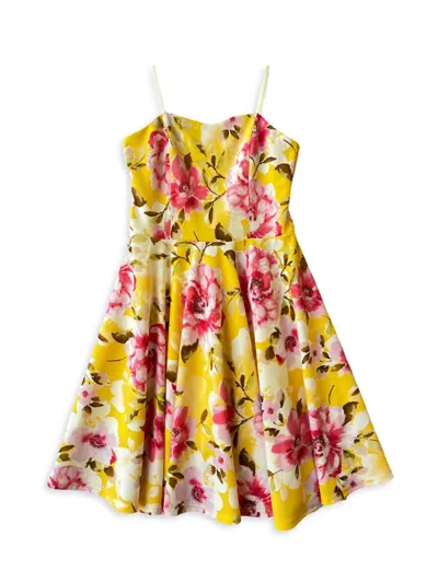 Un Deux Trois Girl's Fit-and-flare Stretch-knit Dress In Yellow