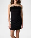 Un Deux Trois Girl's Fitted Faux Feather Trim Dress In Black