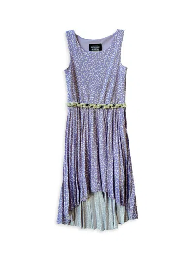 Un Deux Trois Girl's Floral High-low Dress In Lilac