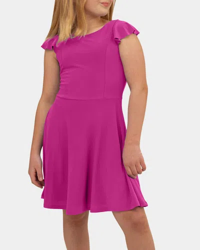 Un Deux Trois Kids' Flutter Sleeve Fit & Flare Dress In Magenta
