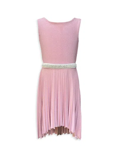 Un Deux Trois Girl's Glitter Pleated High-low Dress In Pink