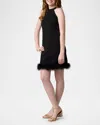 Un Deux Trois Girl's Halter Faux Feather Trim Dress In Black
