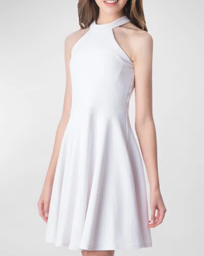 Un Deux Trois Kids' Girl's Halter Keyhole-back Dress In White