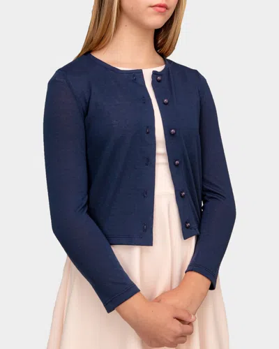 Un Deux Trois Kids' Girl's Long-sleeve Cardigan In Navy