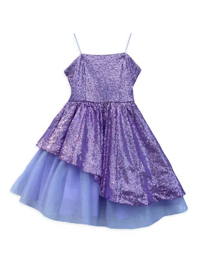 Un Deux Trois Girl's Peek-a-boo Sequin Dress In Lilac
