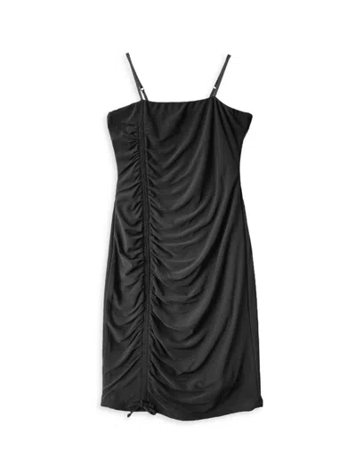 Un Deux Trois Girl's Ruched Dress In Black