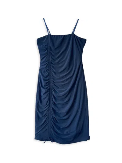 Un Deux Trois Kids' Girl's Ruched Dress In Navy