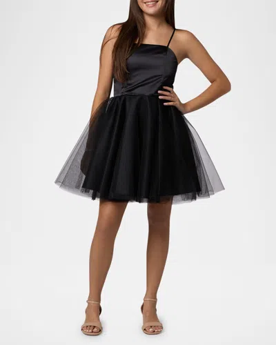 Un Deux Trois Kids' Girl's Satin & Tulle Party Dress In Black