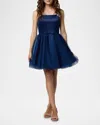 Un Deux Trois Kids' Girl's Satin & Tulle Party Dress In Navy Blue