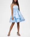 Un Deux Trois Kids' Girl's Satin Peek-a-boo Party Dress In Blue