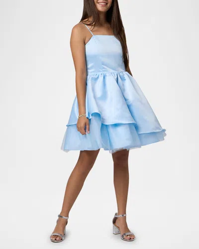 Un Deux Trois Kids' Girl's Satin Peek-a-boo Party Dress In Blue