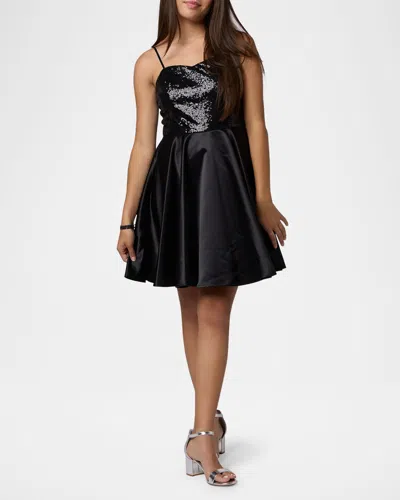 Un Deux Trois Kids' Girl's Sequin & Satin Combo Dress In Black