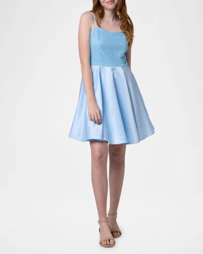 Un Deux Trois Kids' Girl's Sequin & Satin Combo Dress In Light Blue