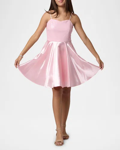 Un Deux Trois Girl's Sequin & Satin Combo Dress In Pink