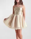 Un Deux Trois Kids' Girl's Sequin Fit-and-flare Tulle Dress In Gold