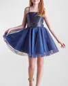 Un Deux Trois Kids' Girl's Sequin & Tulle Mini Dress In Navy