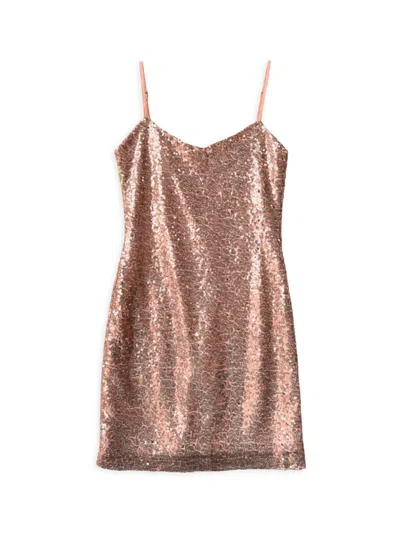 Un Deux Trois Girl's Sequin-embellished Fitted Dress In Blush