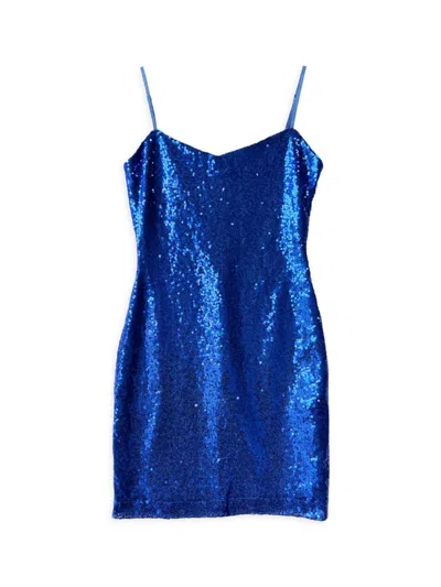Un Deux Trois Girl's Sequin-embellished Fitted Dress In Cobalt
