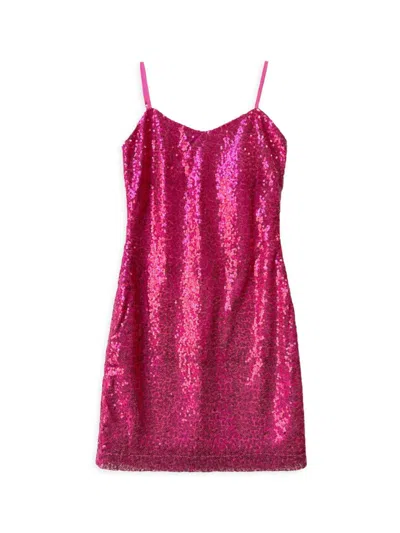 Un Deux Trois Girl's Sequin-embellished Fitted Dress In Fuchsia