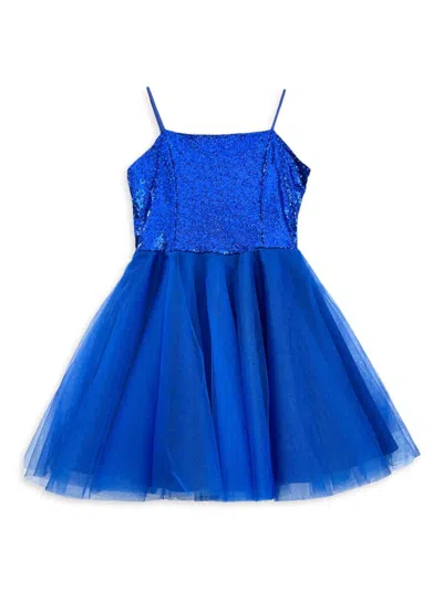 Un Deux Trois Girl's Sequin Fit-and-flare Tulle Dress In Cobalt
