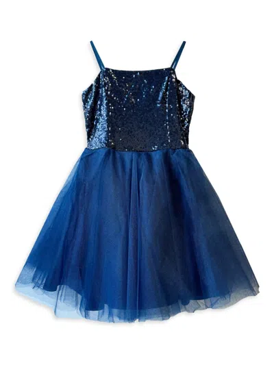 Un Deux Trois Girl's Sequin Fit-and-flare Tulle Dress In Navy