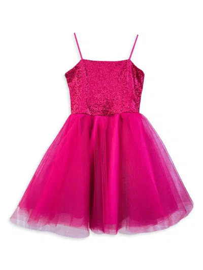 Un Deux Trois Girl's Sequin Fit-and-flare Tulle Dress In Pink