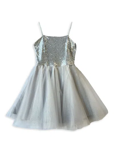 Un Deux Trois Girl's Sequin Fit-and-flare Tulle Dress In Silver