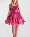 Un Deux Trois Kids' Girl's Sequined Peek-a-boo Tulle Dress In Pink