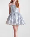 Un Deux Trois Kids' Girl's Sequined Peek-a-boo Tulle Dress In Silver