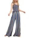 Un Deux Trois Girl's Smocked Wide-leg Jumpsuit W/ Knotted Straps In Stripe