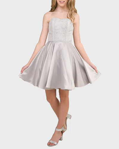 Un Deux Trois Kids' Girl's Strapless Sequin & Satin Party Dress In Silver