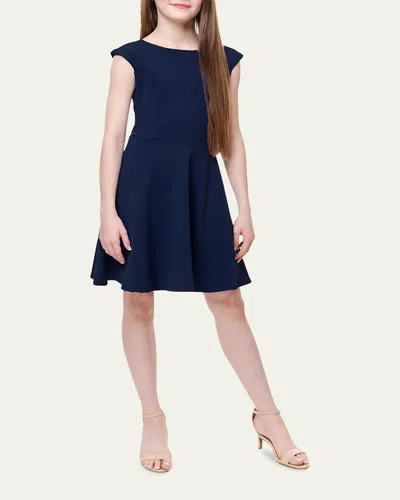Un Deux Trois Kids' Girl's Textured Cap Sleeve Dress In Navy