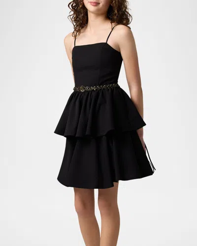 UN DEUX TROIS GIRL'S TIERED DRESS W/ EMBELLISHED BELT