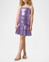 Un Deux Trois Girl's Tiered Sequin Dress W/ Bow In Purple