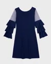 Un Deux Trois Kids' Girl's Tiered Sleeve Sheath Dress In Blue