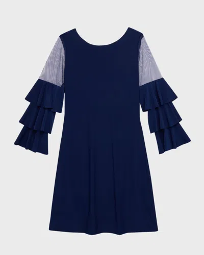 Un Deux Trois Kids' Girl's Tiered Sleeve Sheath Dress In Blue