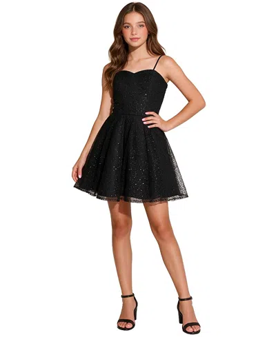 Un Deux Trois Girls' Fit And Flare Sequin Lacey Lace-up Back Dress - Big Kid In Multi