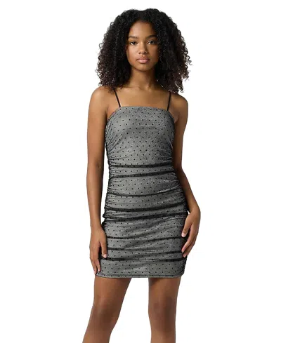 Un Deux Trois Girls' Fitted Ruched Mesh Dress In Longer Length - Big Kid In Gray