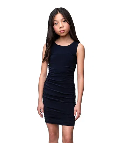 Un Deux Trois Girls' Ruched Fitted Tank Dress - Big Kid In Blue