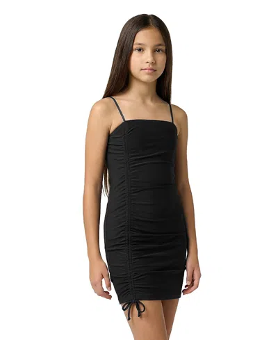 Un Deux Trois Girls' Ruched Sleeveless Dress In Longer Length - Big Kid In Black
