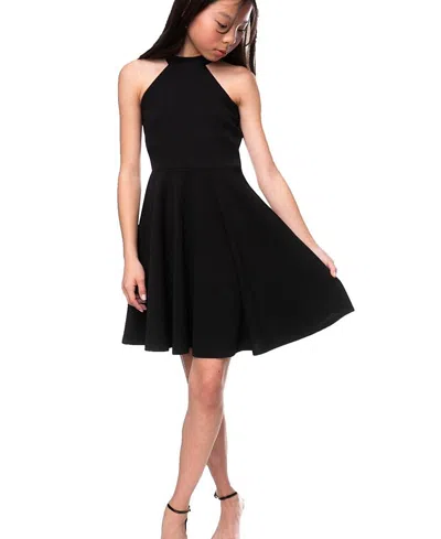 Un Deux Trois Girls' Skater Halter Dress In Longer Length- Big Kid In Black