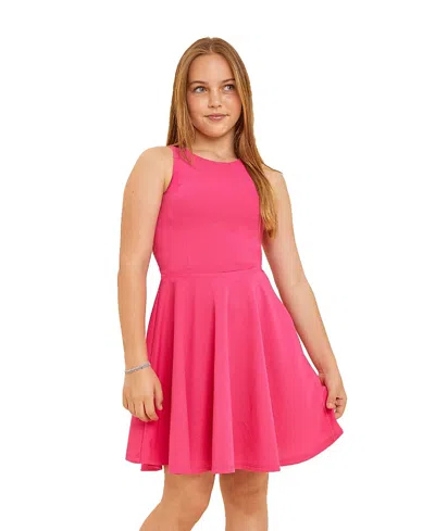 Un Deux Trois Girls' Textured Racerback Dress In Longer Length - Big Kid In Pink