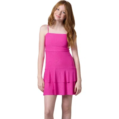 Un Deux Trois Kids'  Glitter Bow Back Tiered Dress In Pink