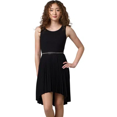 Un Deux Trois Kids'  Glitter Pleated High Low Dress With Belt In Black